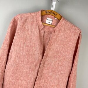 Baird McNutt Murano Collarless Linen Shirt Mens XL Brick Red Long Sleeve